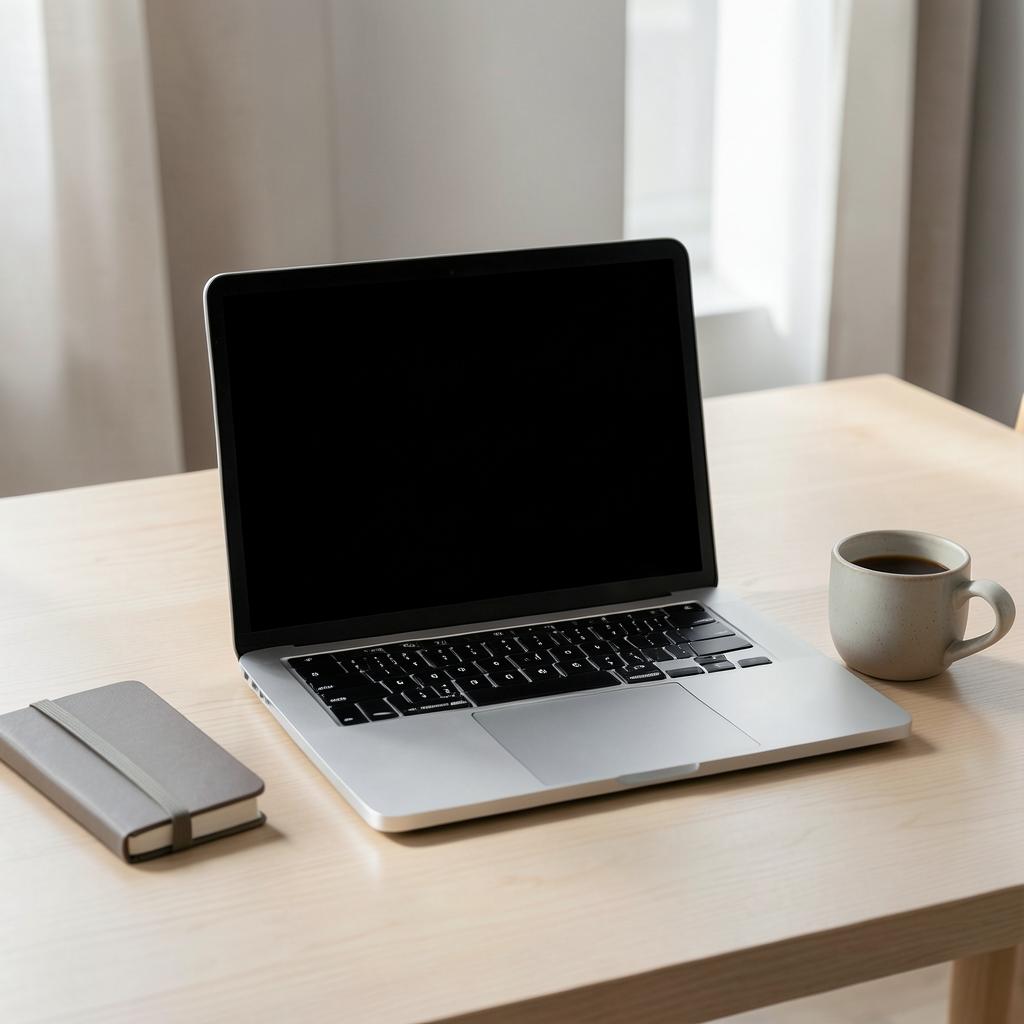 Creative Direction: Laptop auf einem hellen Holztisch